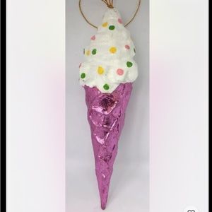 New Christmas Tree Ornament Ice Cream Cone  Holiday Decor Hand Painted Funky